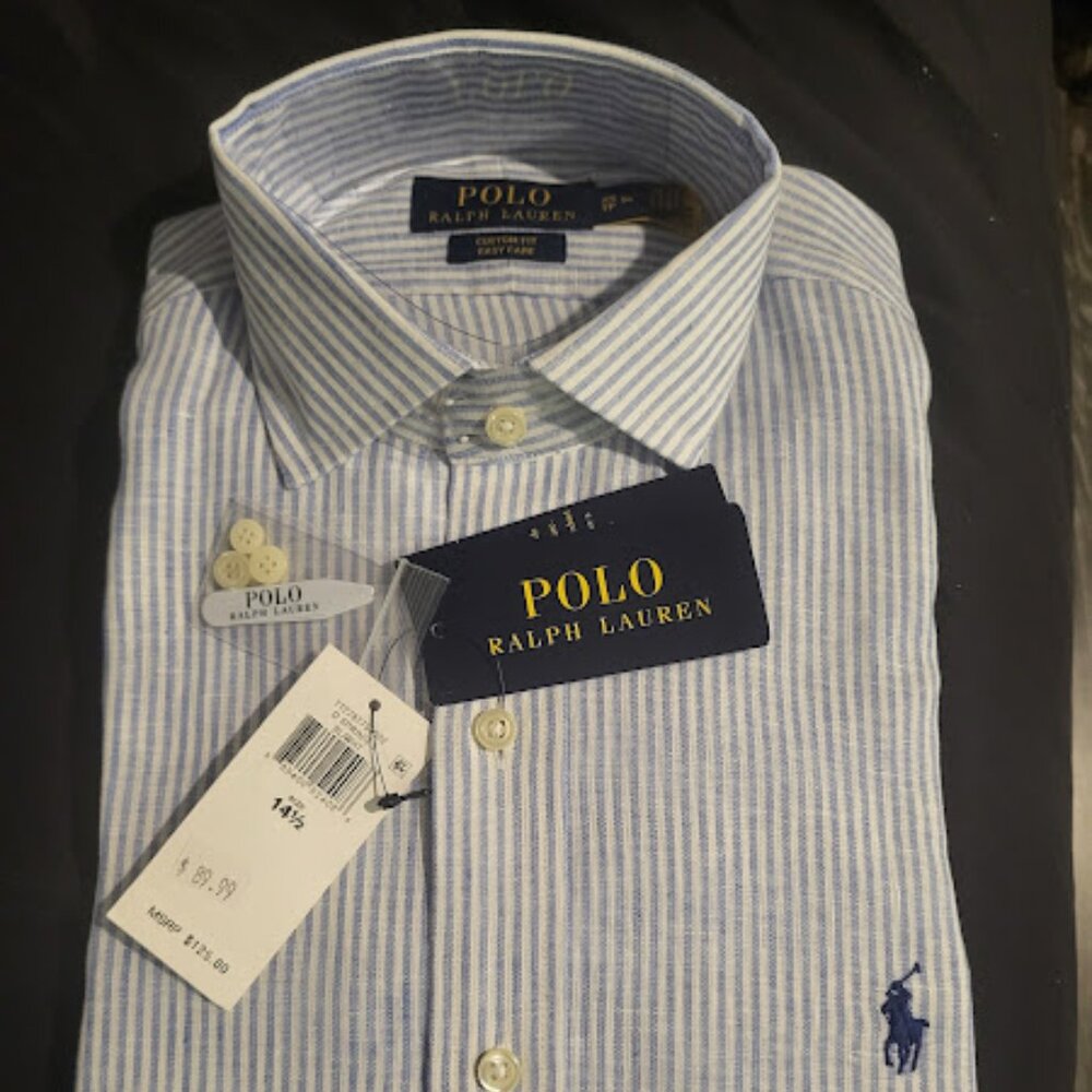 Polo Ralph Lauren Cotton Oxford Long Sleeve Shirt Custom Fit Blue & White Stripe